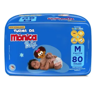 Fralda Turma da M&ocirc;nica Baby Tamanho M com 80 Unidades Descart&aacute;veis