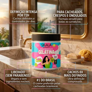 Gelatina Skala Expert Defini&ccedil;&atilde;o Intensa 72h Mais Cachos Cabelos Cacheados Crespos e Ondulados Liberado 550g