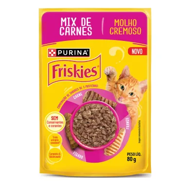 Ra&ccedil;&atilde;o &Uacute;mida para Gatos Friskies Mix de Carnes Molho Cremoso Sach&ecirc; 80g