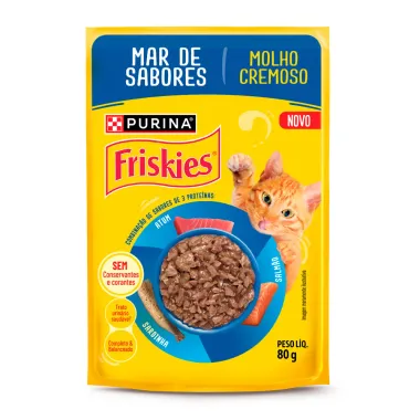Ra&ccedil;&atilde;o &Uacute;mida para Gatos Friskies Mar de Sabores Molho Cremoso Sach&ecirc; 80g