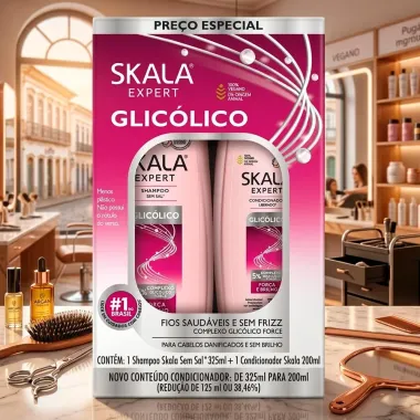Shampoo Sem Sal 325ml e Condicionador Liberado 200ml Skala Expert Glic&oacute;lico Cabelos Danificados e Sem Brilho
