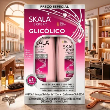 Shampoo Sem Sal 325ml e Condicionador Liberado 200ml Skala Expert Glic&oacute;lico Cabelos Danificados e Sem Brilho