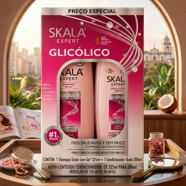 Shampoo Sem Sal 325ml e Condicionador Liberado 200ml Skala Expert Glic&oacute;lico Cabelos Danificados e Sem Brilho