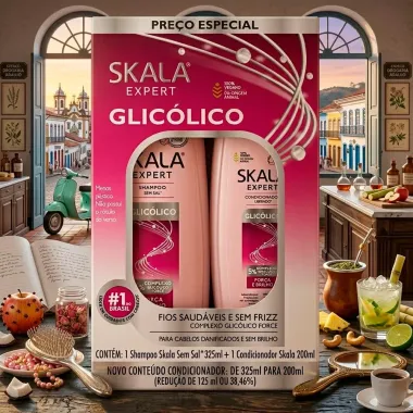 Shampoo Sem Sal 325ml e Condicionador Liberado 200ml Skala Expert Glic&oacute;lico Cabelos Danificados e Sem Brilho