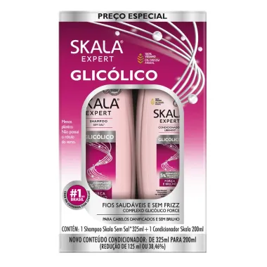 Shampoo Sem Sal 325ml e Condicionador Liberado 200ml Skala Expert Glic&oacute;lico Cabelos Danificados e Sem Brilho