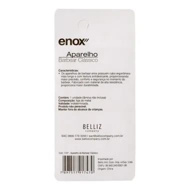 Aparelho de Metal Para Barbear Enox Cl&aacute;ssico Cabo Longo Antideslizante 1 Unidade
