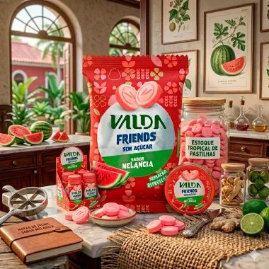 Pastilhas Valda Friends Sabor Melancia Sem A&ccedil;&uacute;car Sensa&ccedil;&atilde;o Refrescante 25g