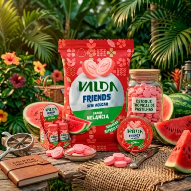 Pastilhas Valda Friends Sabor Melancia Sem A&ccedil;&uacute;car Sensa&ccedil;&atilde;o Refrescante 25g
