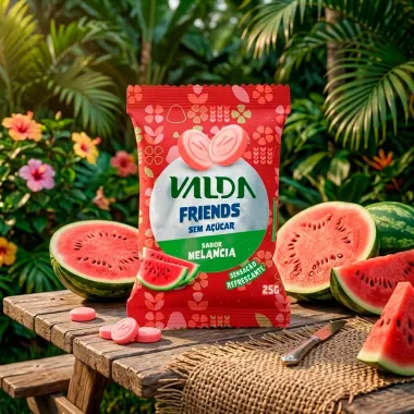 Pastilhas Valda Friends Sabor Melancia Sem A&ccedil;&uacute;car Sensa&ccedil;&atilde;o Refrescante 25g