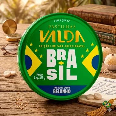 Pastilhas Valda Brasil Sabor Beijinho Sem A&ccedil;&uacute;car Edi&ccedil;&atilde;o Limitada Colecion&aacute;vel 50g
