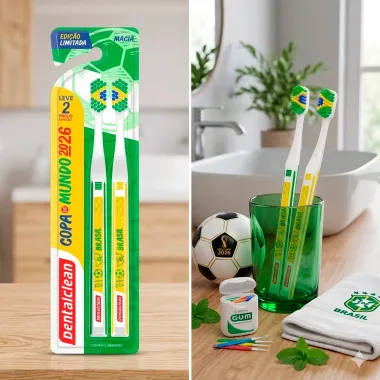 Escova de Dente Dentalclean Copa do Mundo 2026 Macia Sortidas 2 Unidades