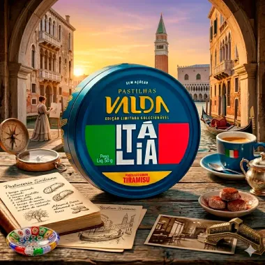Pastilhas Valda It&aacute;lia Sabor Tiramisu Sem A&ccedil;&uacute;car Edi&ccedil;&atilde;o Limitada Colecion&aacute;vel 50g
