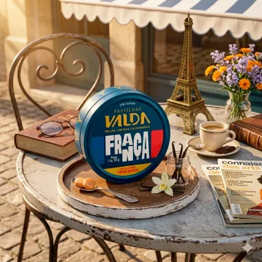 Pastilhas Valda Fran&ccedil;a Sabor Creme Brulee Sem A&ccedil;&uacute;car Edi&ccedil;&atilde;o Limitada Colecion&aacute;vel 50g