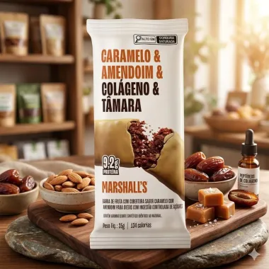 Barra de Fruta Marshall's Caramelo Amendoim Col&aacute;geno e Tamara 9,2g Prote&iacute;na 35g