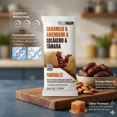 Barra de Fruta Marshall's Caramelo Amendoim Col&aacute;geno e Tamara 9,2g Prote&iacute;na 35g