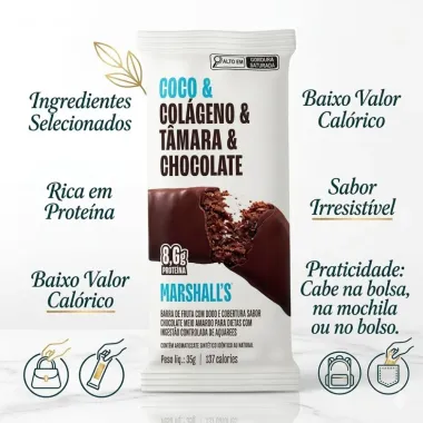 Barra De Fruta Marshalls  Coco e Col&aacute;geno Tamara e Chocolate 8,6g Prote&iacute;na 35g