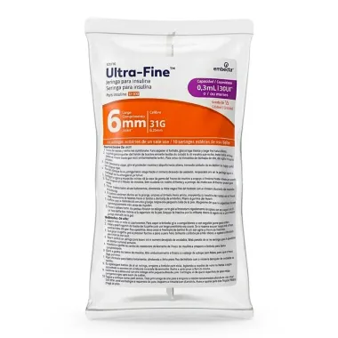Seringa para Insulina Ultra Fine 30UI 6mm 31G Est&eacute;reis 0,3ml com 10 Unidades