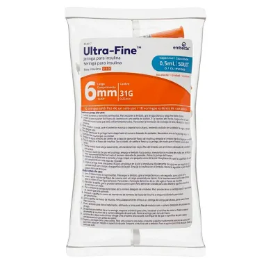 Seringa para Insulina Ultra Fine 50UI 6mm 31G Est&eacute;reis 0,5ml com 10 Unidades