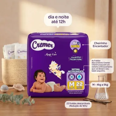 Fralda Infantil Cremer Magic Care Dia e Noite M com 22 Unidades