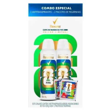 Desodorante Rexona Men Bamboo 2 Unidades de 150ml cada Copa do Mundo Fifa 2026 Edi&ccedil;&atilde;o Limitada e 2 Pacotes de Figurinhas