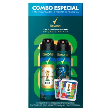 Desodorante Rexona Men Xtracool e Impacto 150ml cada Copa do Mundo Fifa 2026 Edi&ccedil;&atilde;o Limitada e 2 Pacotes de Figurinhas