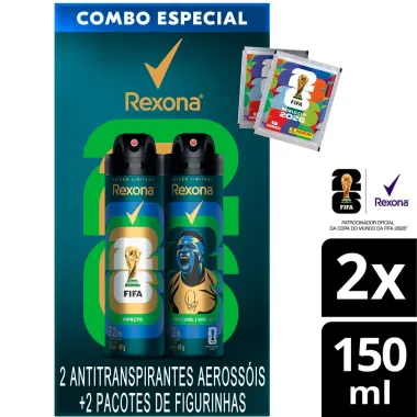 Desodorante Rexona Men Xtracool e Impacto 150ml cada Copa do Mundo Fifa 2026 Edi&ccedil;&atilde;o Limitada e 2 Pacotes de Figurinhas