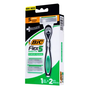 Aparelho de Barbear Bic Flex 5 Sensitive Recarreg&aacute;vel e 2 Cargas Refil