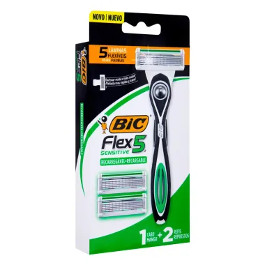 Aparelho de Barbear Bic Flex 5 Sensitive Recarreg&aacute;vel e 2 Cargas Refil