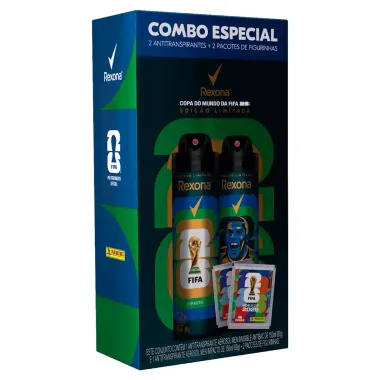 Desodorante Rexona Men Impacto e Invisible 150ml cada Copa do Mundo Fifa 2026 Edi&ccedil;&atilde;o Limitada e 2 Pacotes de Figurinhas