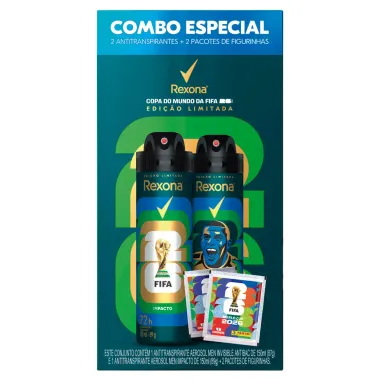 Desodorante Rexona Men Impacto e Invisible 150ml cada Copa do Mundo Fifa 2026 Edi&ccedil;&atilde;o Limitada e 2 Pacotes de Figurinhas