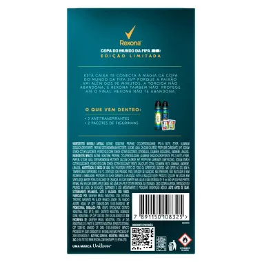 Desodorante Rexona Men Impacto e Invisible 150ml cada Copa do Mundo Fifa 2026 Edi&ccedil;&atilde;o Limitada e 2 Pacotes de Figurinhas