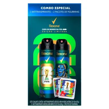 Desodorante Rexona Men Impacto e Invisible 150ml cada Copa do Mundo Fifa 2026 Edi&ccedil;&atilde;o Limitada e 2 Pacotes de Figurinhas