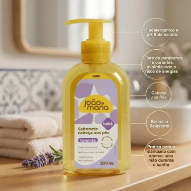 Sabonete Cabe&ccedil;a aos P&eacute;s L&iacute;quido Beb&ecirc; Jo&atilde;o e Maria Lavanda 200ml