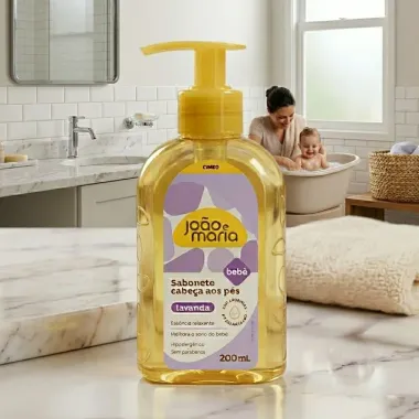 Sabonete Cabe&ccedil;a aos P&eacute;s L&iacute;quido Beb&ecirc; Jo&atilde;o e Maria Lavanda 200ml