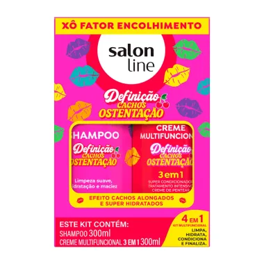 Kit Salon Line Defini&ccedil;&atilde;o Cachos Ostenta&ccedil;&atilde;o Shampoo 300ml e Creme Multifuncional 3 em 1 300ml