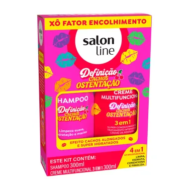 Kit Salon Line Defini&ccedil;&atilde;o Cachos Ostenta&ccedil;&atilde;o Shampoo 300ml e Creme Multifuncional 3 em 1 300ml