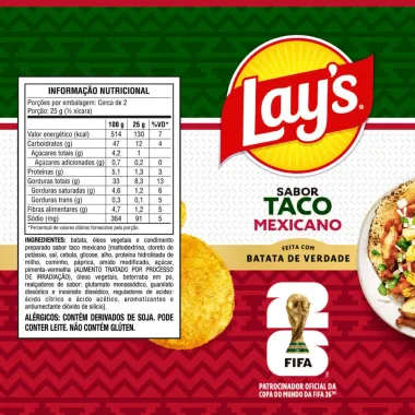 Batata Lays Sabor Taco Mexicano Copa do Mundo da FIFA 26 62g