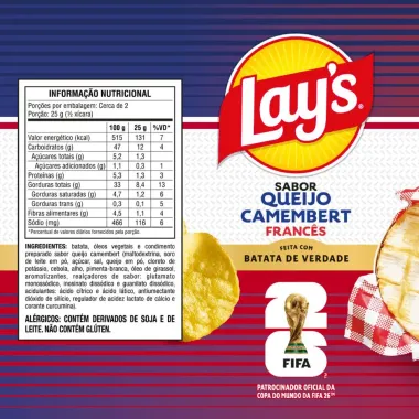Batata Lays Sabor Queijo Camembert Franc&ecirc;s Copa do Mundo da FIFA 26 62g