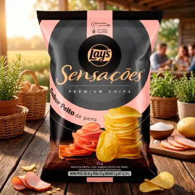 Batata Lays Sensa&ccedil;&otilde;es Premium Chips Sabor Peito de Peru 35g