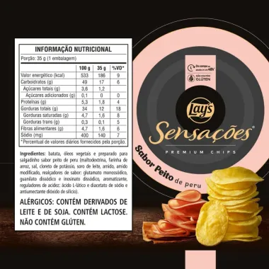 Batata Lays Sensa&ccedil;&otilde;es Premium Chips Sabor Peito de Peru 35g