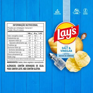 Batata Lays Sabor Salt e Vinegar 62g