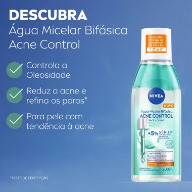 &Aacute;gua Micelar Bif&aacute;sica Nivea Acne Control Face e Olhos Pele com Tend&ecirc;ncia a Acne Sem Perfume 200ml