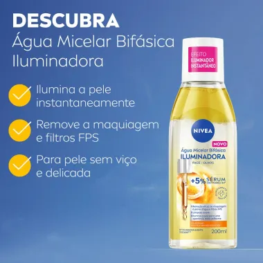 &Aacute;gua Micelar Bif&aacute;sica Nivea Iluminadora Face e Olhos Pele Sem Vi&ccedil;o e Delicada Sem Perfume 200ml