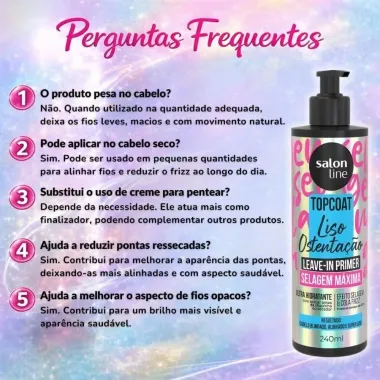 Leave-in Primer Salon Line Top Coat Liso Ostenta&ccedil;&atilde;o 240ml