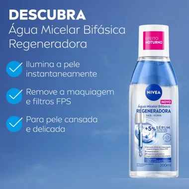 &Aacute;gua Micelar Bif&aacute;sica Nivea Regeneradora Pele Descansada e Delicada Sem Perfume200ml