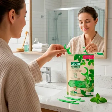 Fio Dental GUM Flosser Eco Clean com Cabo Sabor Menta 20 Unidades