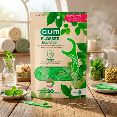 Fio Dental GUM Flosser Eco Clean com Cabo Sabor Menta 20 Unidades