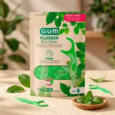 Fio Dental GUM Flosser Eco Clean com Cabo Sabor Menta 20 Unidades