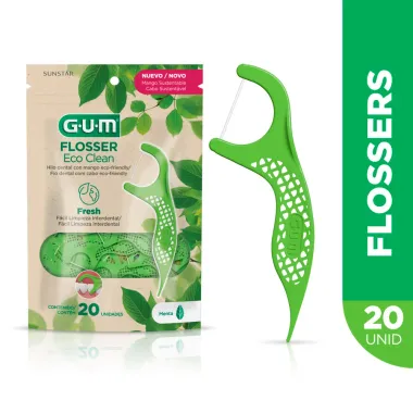 Fio Dental GUM Flosser Eco Clean com Cabo Sabor Menta 20 Unidades