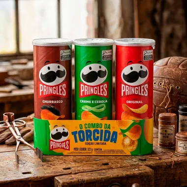 Kit Batata Pringles Combo da Torcida Pringols Sabores Churrasco Creme e Cebola Original 322g